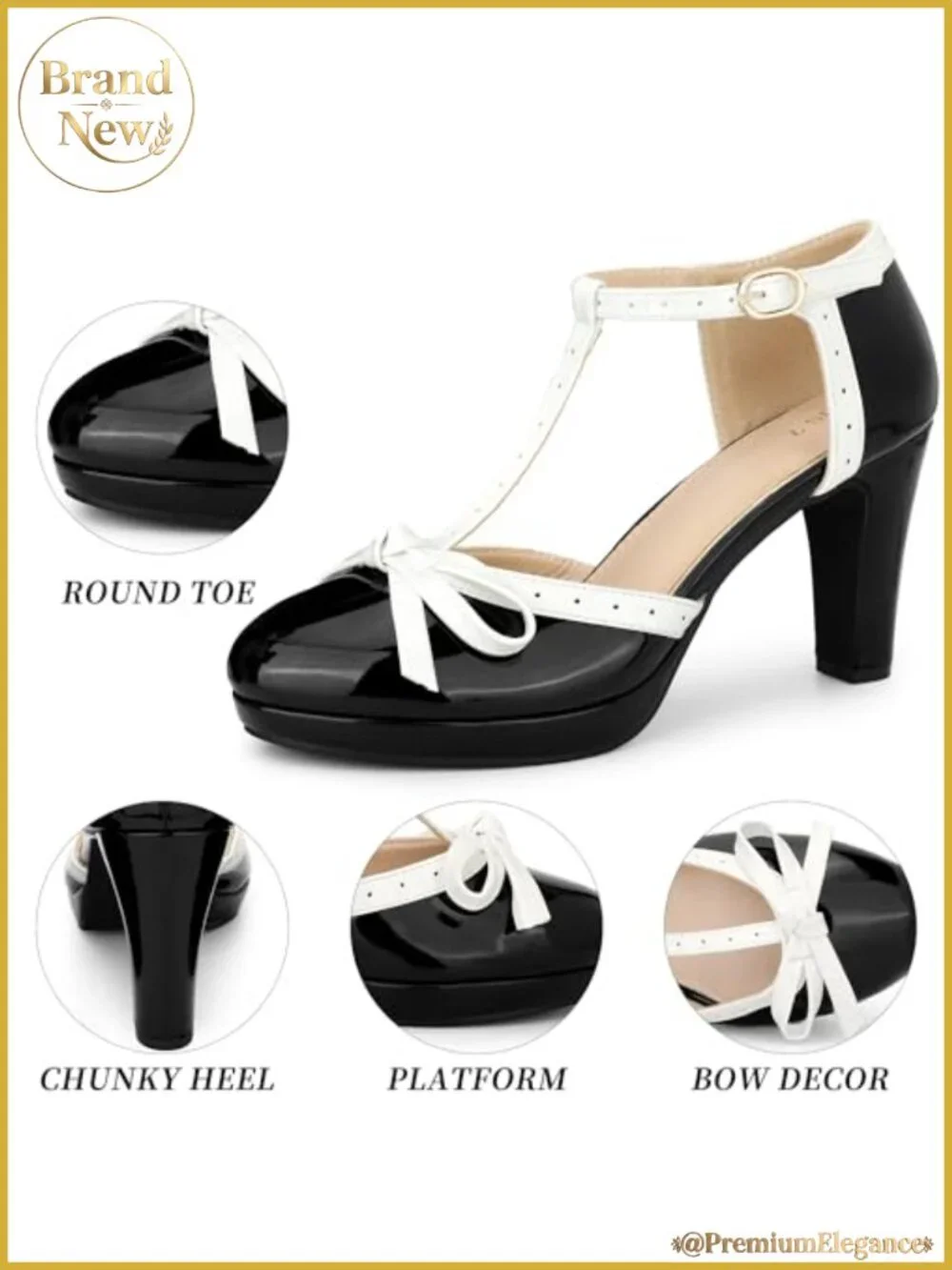 Women's Patent Leather Bow T-Strap Chunky Heel Platform Mary Janes